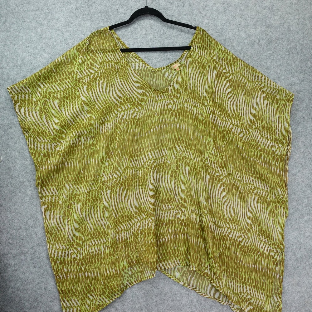 Lime Olive Animal Print Kaftan Poncho Top Womens OS Boho Sheer Beach Cover Up